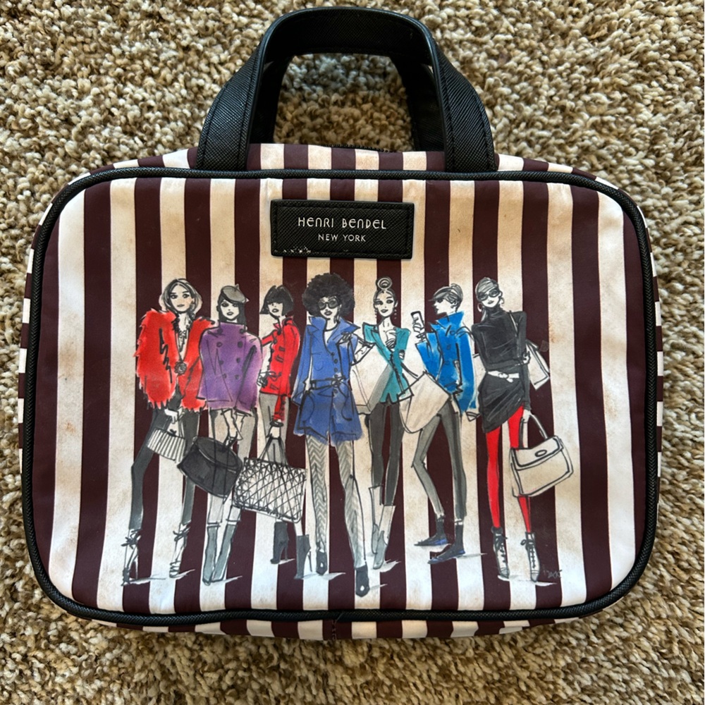 Henri Bendel Brown and White Striped Toiletry Bag